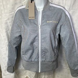 New! Palm Angels grey glitter bomber track jacket